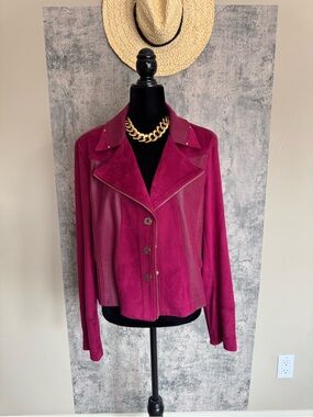 Laura Faux Suede Moto Jacket – Size 16 – Berry/Magenta – Asymmetrical Zip Jacket